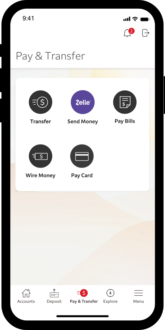 Mobile phone showing the redesigned Wells Fargo app pay and transfer screen