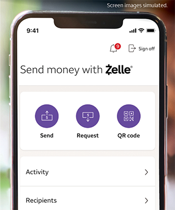Close-up of phone with the Zelle payment page on its screen.