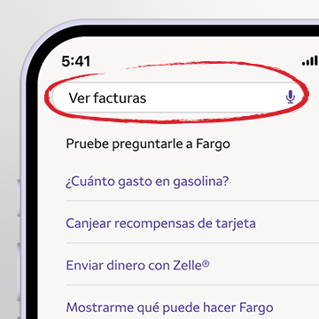 Presentación del producto. Vea la pantalla de facturas en la app de Wells&nbsp;Fargo Mobile.