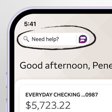 Product showcase. Need help screen in the Wells Fargo Mobile app.