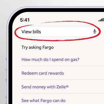 Product showcase. View bills screen in the Wells Fargo Mobile app.