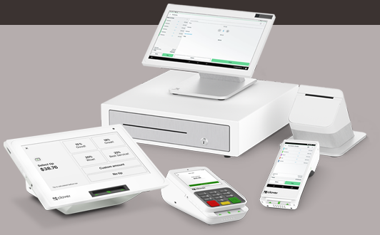 Product showcase. Collage of Clover payment devices.