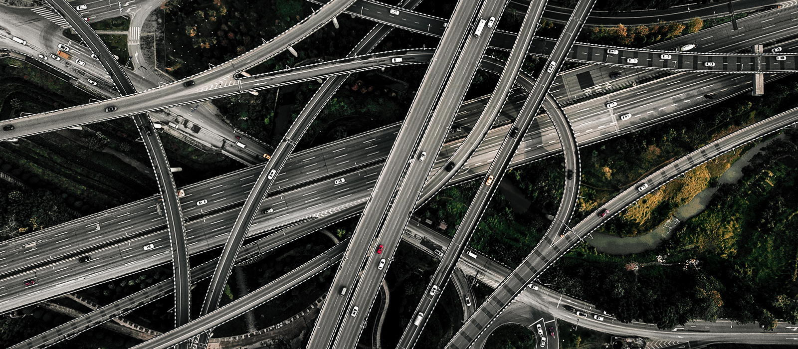 Overhead view of overlapping highways