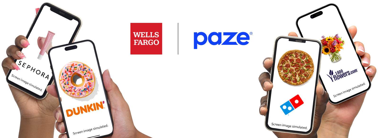 Product showcase. Paze and eligible merchant examples.