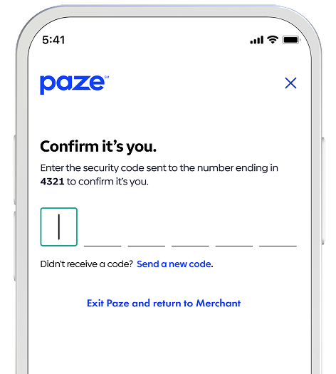 Product showcase. Paze confirmation screen.
