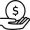 A drawing of a hand cupping a dollar sign in a circle, showing financial support